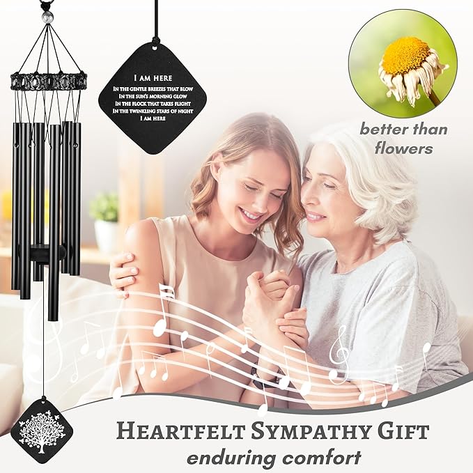 Sympathy Wind Chimes I Tree of Life Wind Chime I Funeral Wind Chimes Sympathy I Bereavement Gift for Loss of Father, Mother, Wife, Husband I Condolence Remembrance Gift I 29" Black
