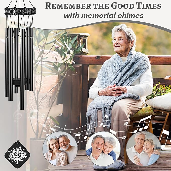 Sympathy Wind Chimes I Tree of Life Wind Chime I Funeral Wind Chimes Sympathy I Bereavement Gift for Loss of Father, Mother, Wife, Husband I Condolence Remembrance Gift I 29" Black