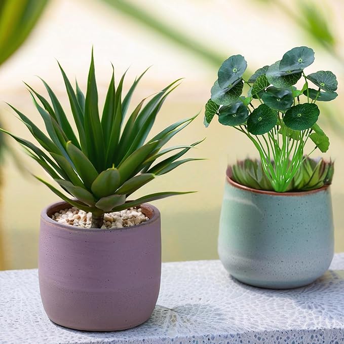 Artificial Succulent Plants Agave-Penny Grass 4 Pcs Fake Succulents Unhydrated Yucca Real Touch Lifelike Plants Fake Succulents Greenhouse DIY Garden Home Office Decoration Fake Suculents