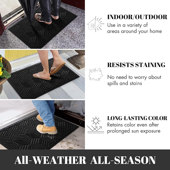 Yimobra Large Door Mat 47x32, All-Season Waterproof Outdoor Mats for Front Door Entrance with Drainage Holes, Heavy Duty Non-Slip Doormat for Garage Patio Entryway Indoor, Black