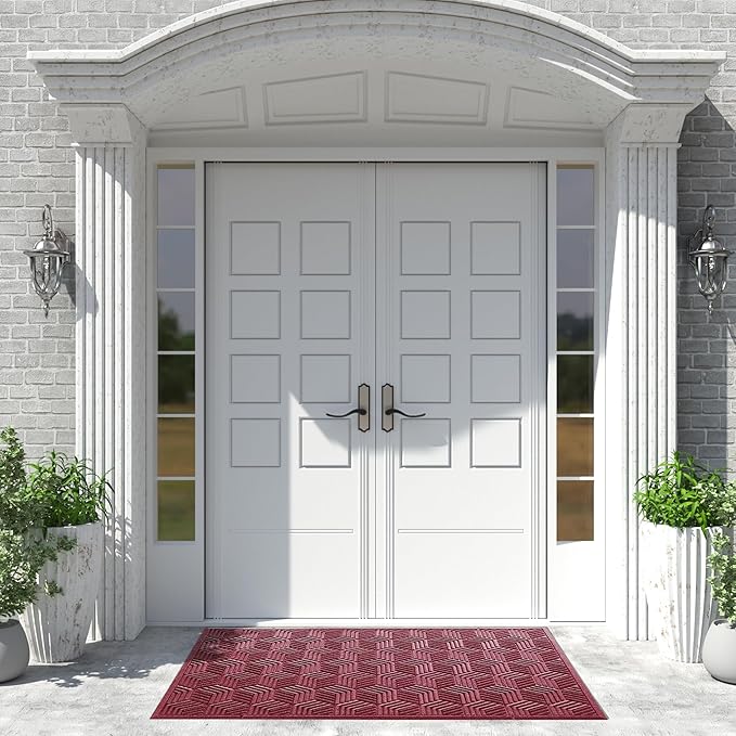 Yimobra Extra Large Door Mat 60x36, All-Season Waterproof Outdoor Mats for Front Door Entrance with Drainage Holes, Heavy Duty Non-Slip Doormat for Garage Patio Entryway Indoor, Red