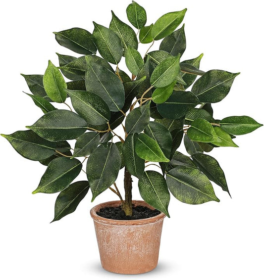 Fake Plant 13" Small Artificial Ficus Plant Faux Ficus Plants Banyan Tree with Rustic Terracotta Pot Silk Plants for Home Decor Indoor Office Living Room Bedroom Shelf Table Centerpieces