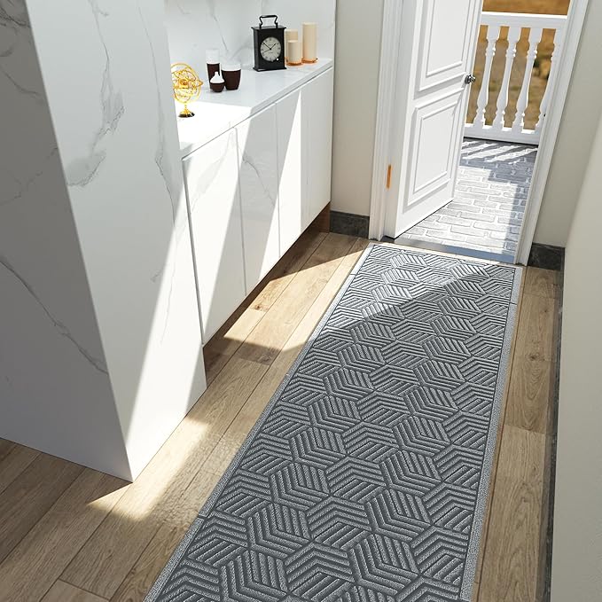 Yimobra Outdoor Indoor Runner Mat 72x24, All-Season Waterproof Entrance Mat for Front Door with Drainage Holes, Heavy Duty Non-Slip Doormat for Garage Patio Entryway, Black Gray