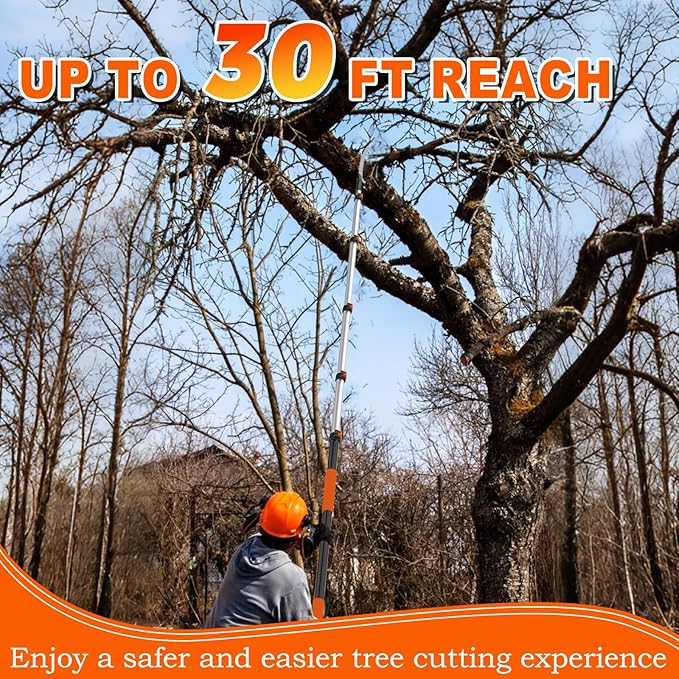30FT Reach Pole Saw for Tree Trimming, Telescoping Tree Pruner Extendable with 5-24FT Extension Pole, Manual Saw for Yard, Garden, Patios