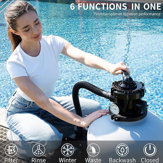 FOTING 16" Sand Filter 1 HP 4500GPH Pump for Above Ground Pool with Timer Up to 18000GAL, 6-Way Valve, Enhanced Circulation for Crystal-Clear Pool
