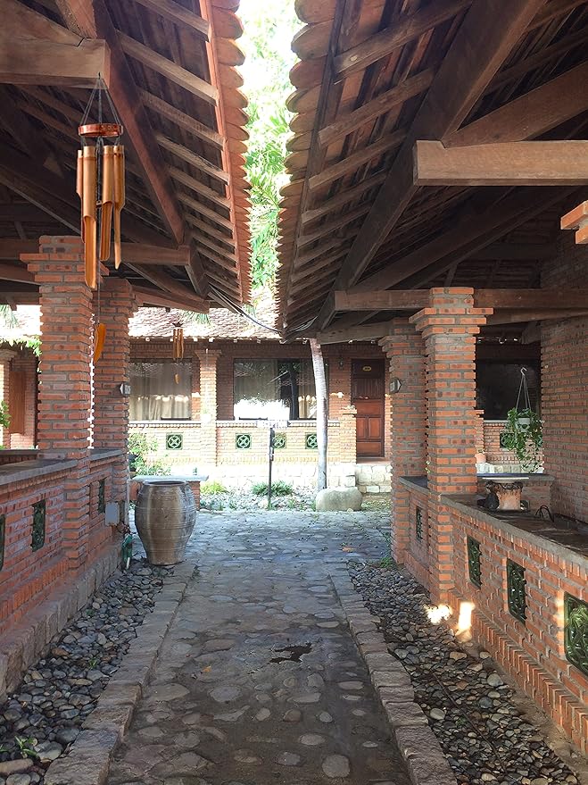 Classic Bamboo Wind Chimes with Circle Top, Wood Wooden Wind Chimes Outdoor, Deep Tone Soothing Sound (34)