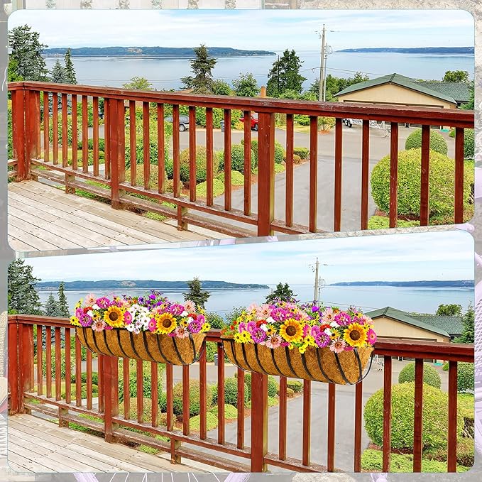 Tessco 4-Piece Window Baskets with Coconut Liner - 30 Inch Metal Black Hanging Flower Planters for Indoor & Outdoor