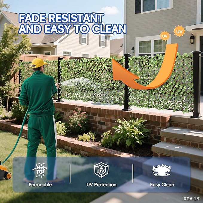 15" x 48" 4PCS Expandable Ivy Fence Privacy Screen Artificial Fences Greenery Faux Leaf Hedge Wall Decor for Balcony Wedding Backyard Indoor Outdoor, Ivy Single Side