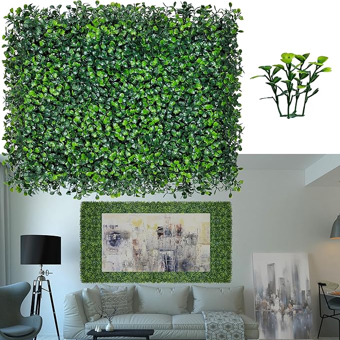 Artificial Grass Wall Panels:16" X 12" 6P (8 sqft) UV-Anti Greenery Boxwood Backdrop for Indoor Outdoor Green Wall Decor & Ivy Fence Covering Privacy