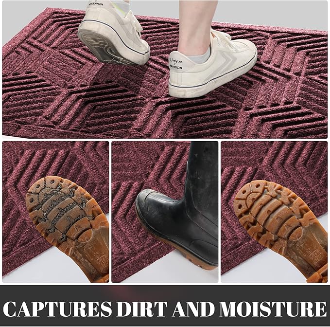 Yimobra Extra Large Door Mat 60x36, All-Season Waterproof Outdoor Mats for Front Door Entrance with Drainage Holes, Heavy Duty Non-Slip Doormat for Garage Patio Entryway Indoor, Red