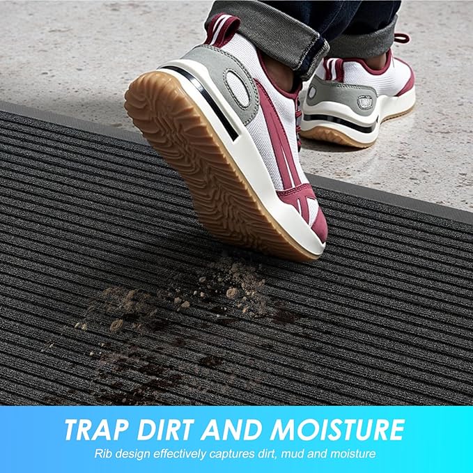 Vicwe Front Door Mat Indoor Outdoor Entrance, 48"x36" Heavy Duty Non-Slip Rubber Doormats, Low Profile,Easy Clean Entryway Floor Mats for Outside, Porch, Patios,Black