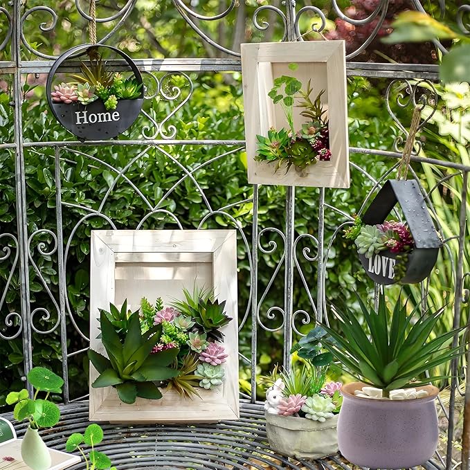 Artificial Succulent Plants Agave-Penny Grass 4 Pcs Fake Succulents Unhydrated Yucca Real Touch Lifelike Plants Fake Succulents Greenhouse DIY Garden Home Office Decoration Fake Suculents