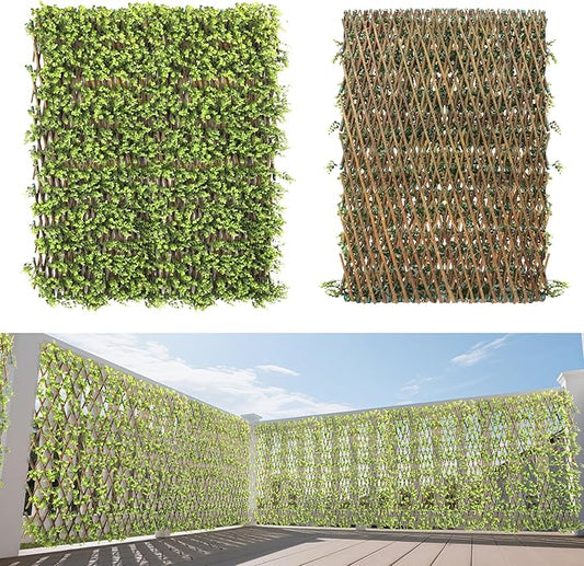 15" x 48" 1PCS Expandable Ivy Fence Privacy Screen Artificial Fences Greenery Faux Leaf Hedge Wall Decor for Balcony Wedding Backyard Indoor Outdoor, Buxus Leaves Single Side