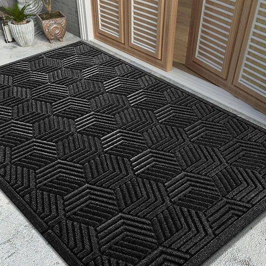 Yimobra Large Door Mat 47x32, All-Season Waterproof Outdoor Mats for Front Door Entrance with Drainage Holes, Heavy Duty Non-Slip Doormat for Garage Patio Entryway Indoor, Black