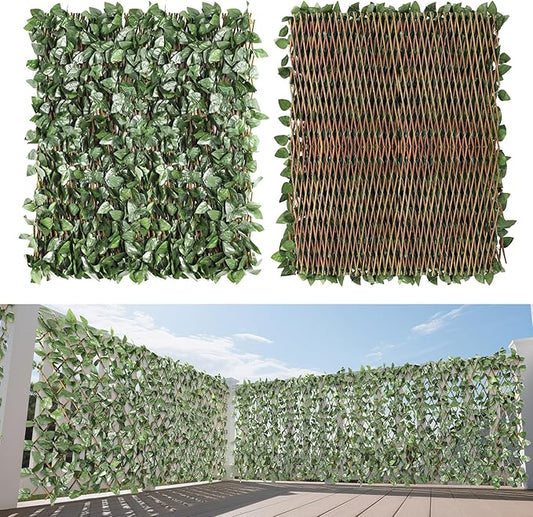 15" x 48" 1PCS Expandable Ivy Fence Privacy Screen Artificial Fences Greenery Faux Leaf Hedge Wall Decor for Balcony Wedding Backyard Indoor Outdoor, Laurel Leaves Single Side
