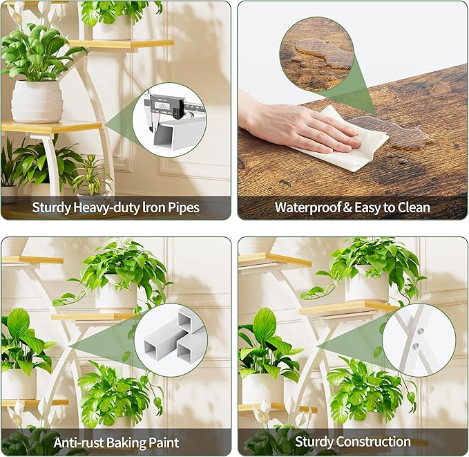 Plant Stand Indoor with Grow Lights - 6 Tiered Plant Shelf Indoor, 36" Corner Plant Stands for Indoor Plants Multiple, Metal Curved Flower Holder Display Rack for Patio, Balcony, Home Decor, White