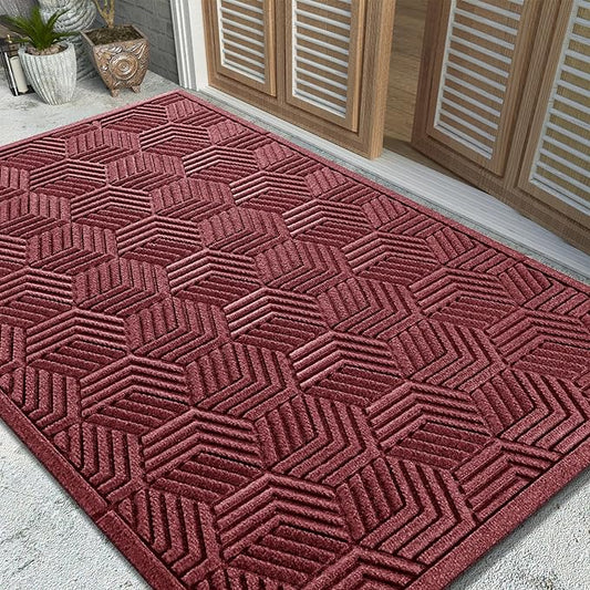 Yimobra Large Door Mat 47x32, All-Season Waterproof Outdoor Mats for Front Door Entrance with Drainage Holes, Heavy Duty Non-Slip Doormat for Garage Patio Entryway Indoor, Red