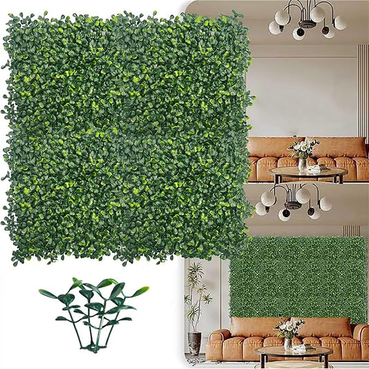 Artificial Grass Wall Panel Backdrop,10 X 10 in 8P(5.6 sqft) UV-Anti Greenery Boxwood Panels for Indoor Outdoor Green Wall Decor & Ivy Fence Covering Privacy