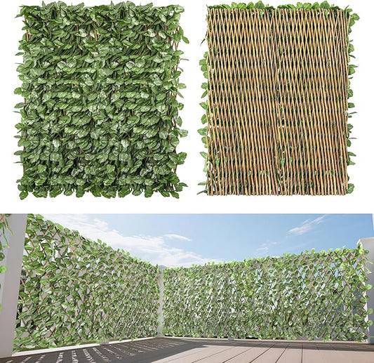15" x 48" 1PCS Expandable Ivy Fence Privacy Screen Artificial Fences Greenery Faux Leaf Hedge Wall Decor for Balcony Wedding Backyard Indoor Outdoor, Ivy Single Side