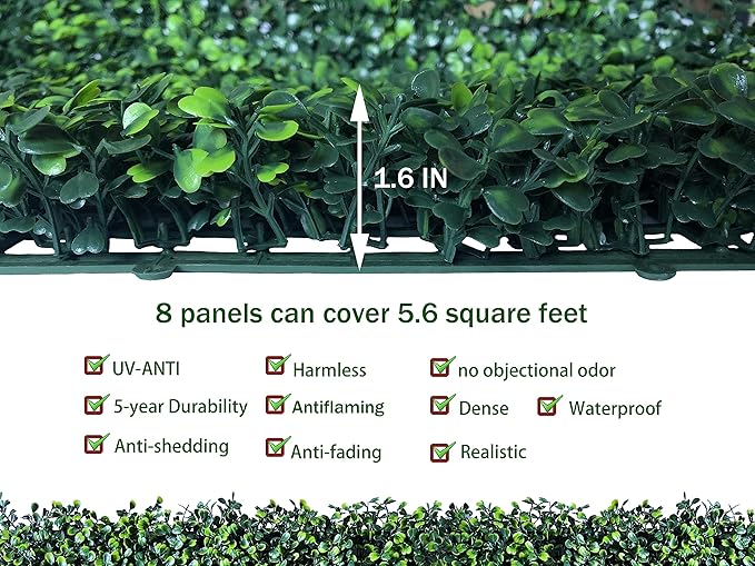 Artificial Grass Wall Panel Backdrop,10 X 10 in 8P(5.6 sqft) UV-Anti Greenery Boxwood Panels for Indoor Outdoor Green Wall Decor & Ivy Fence Covering Privacy