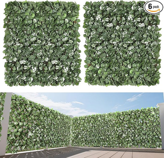 15" x 48" 6PCS Expandable Ivy Fence Privacy Screen Artificial Fences Greenery Faux Leaf Hedge Wall Decor for Balcony Wedding Backyard Indoor Outdoor, Ivy Double Side