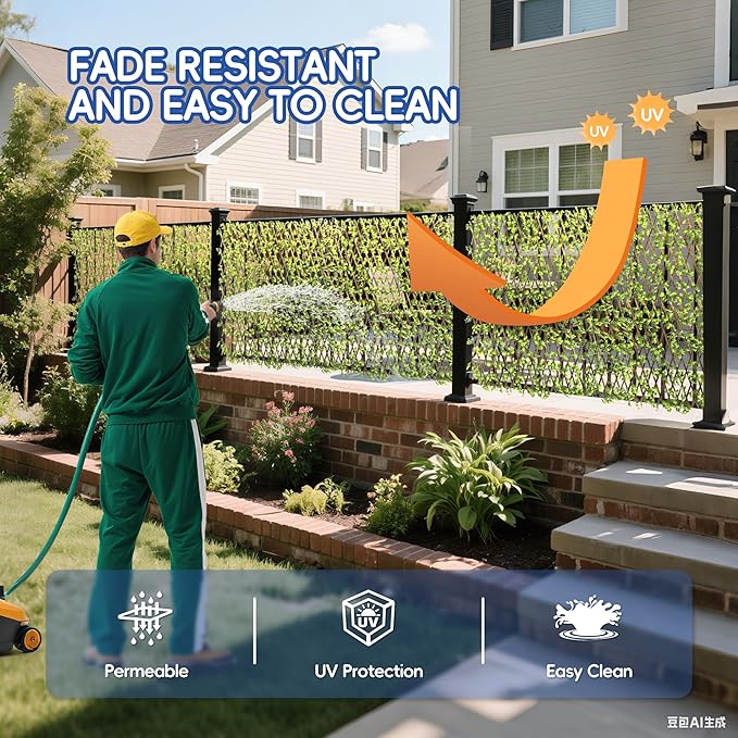 15" x 48" 4PCS Expandable Ivy Fence Privacy Screen Artificial Fences Greenery Faux Leaf Hedge Wall Decor for Balcony Wedding Backyard Indoor Outdoor, Buxus Leaves Single Side