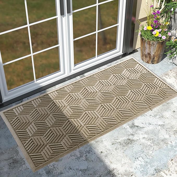 Yimobra Large Door Mat 47x24, All-Season Waterproof Outdoor Mats for Front Door Entrance with Drainage Holes, Heavy Duty Non-Slip Doormat for Garage Patio Entryway Indoor, Beige