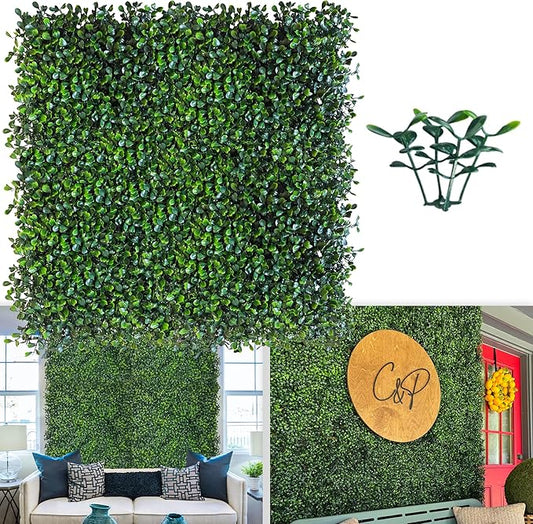 Artificial Grass Wall Panel Backdrop,10 X 10 in 25P(17.5 sqft) UV-Anti Greenery Boxwood Panels for Indoor Outdoor Green Wall Decor & Ivy Fence Covering Privacy