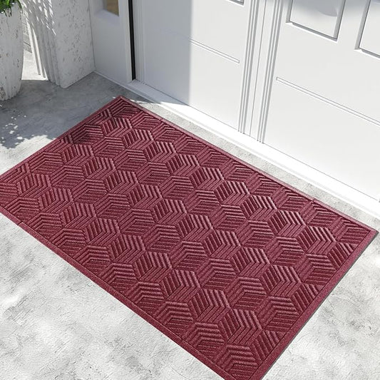 Yimobra Extra Large Door Mat 60x36, All-Season Waterproof Outdoor Mats for Front Door Entrance with Drainage Holes, Heavy Duty Non-Slip Doormat for Garage Patio Entryway Indoor, Red