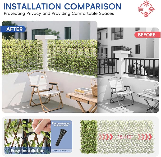 15" x 48" 4PCS Expandable Ivy Fence Privacy Screen Artificial Fences Greenery Faux Leaf Hedge Wall Decor for Balcony Wedding Backyard Indoor Outdoor, Buxus Leaves Single Side