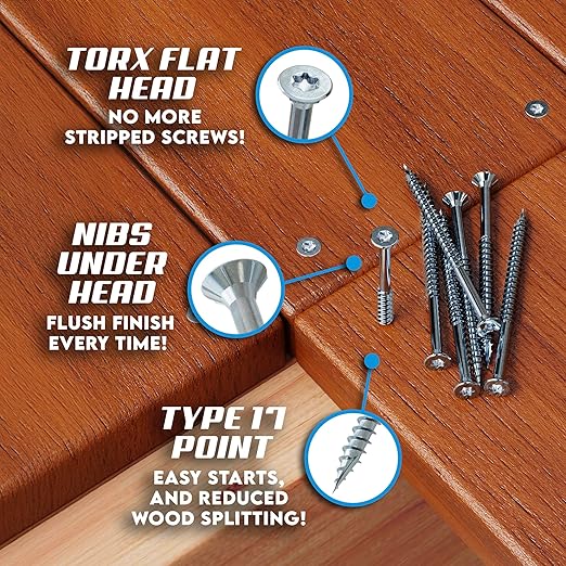 #10 x 2 1/2 Inch 316 Stainless Steel Screws Marine Grade (1500 Pack, T25 Star) | Stainless Steel Wood Screws w/Driver Bit by Eagle Claw Fasteners | High Corrosion Resistance for Coastal Construction