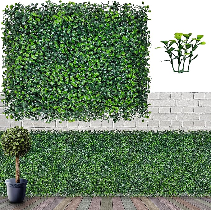 Artificial Grass Wall Backdrop Panels,16 X 12 in 12P(16 sqft) UV-Anti Greenery Boxwood Panels for Indoor Outdoor Green Wall Decor & Ivy Fence Covering Privacy