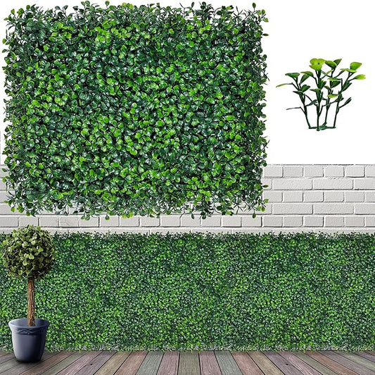 Artificial Grass Wall Backdrop Panels,16 X 12 in 12P(16 sqft) UV-Anti Greenery Boxwood Panels for Indoor Outdoor Green Wall Decor & Ivy Fence Covering Privacy