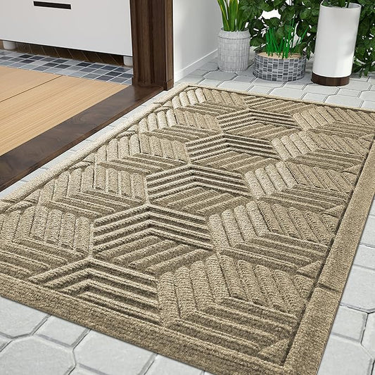 Yimobra Large Door Mat 36x24, All-Season Waterproof Outdoor Mats for Front Door Entrance with Drainage Holes, Heavy Duty Non-Slip Doormat for Garage Patio Entryway Indoor, Beige