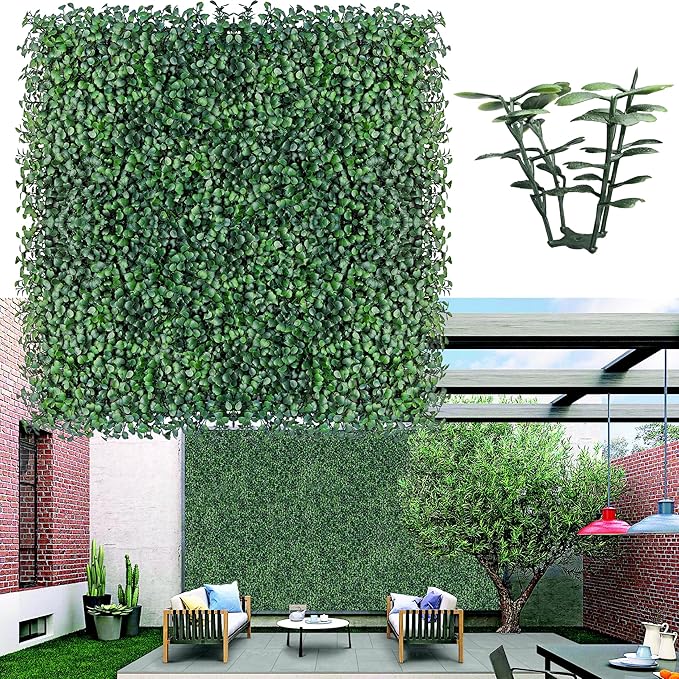 Artificial Boxwood Hedge Wall Panels: 20 X 20 in 26P UV-Anti More Dense Greenery Grass Wall Backdrop Panels for Indoor Outdoor Green Wall Decor & Ivy Fence Covering Privacy